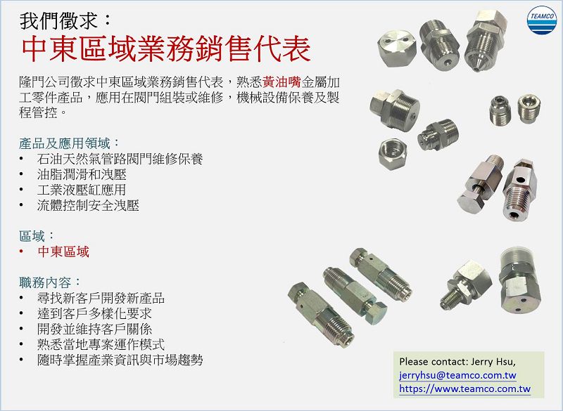 隆門徵求黃油嘴產品的中東區業務代表。